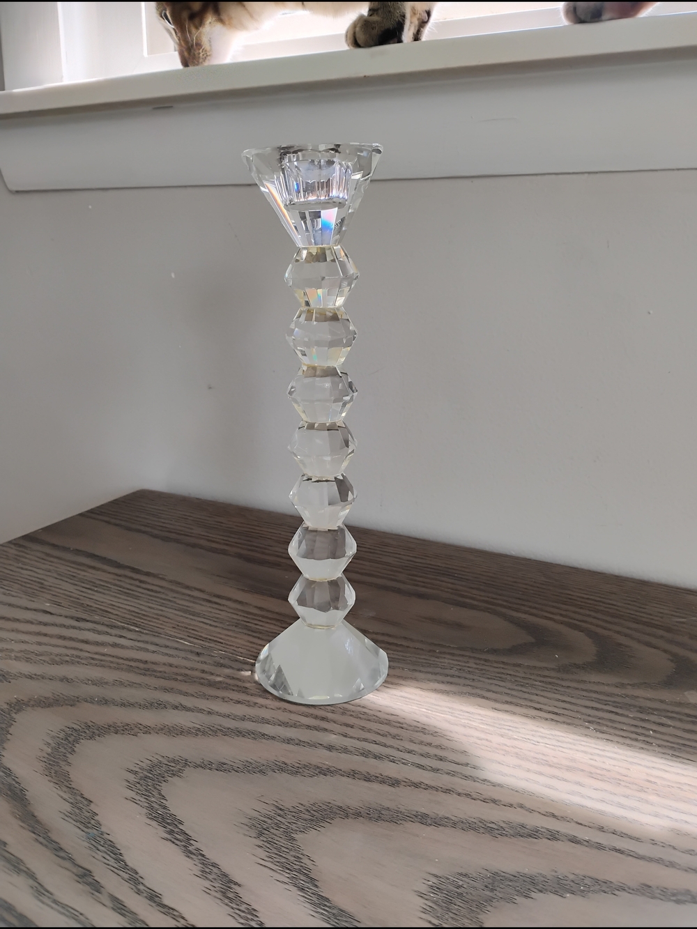 Cut Australian Crystal Faceted Candlestick Holder - Clear